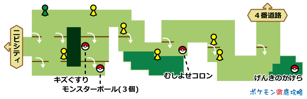 ピカブイ 3番道路 出現ポケモンとマップ画像攻略 ポケモン徹底攻略 ピカブイ 3番道路 出現ポケモンとマップ画像攻略 ポケモン徹底攻略